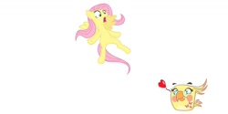 Size: 1262x632 | Tagged: safe, fluttershy, angry birds, body swap, poppy, scared