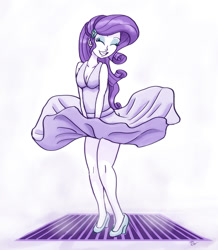 Size: 800x917 | Tagged: artist needed, safe, rarity, equestria girls, 4chan, adorasexy, air vent, breasts, cleavage, clothes, cute, drawthread, dress, eyes closed, eyeshadow, female, high heels, legs, makeup, marilyn monroe, movie reference, sexy, shoes, skirt, skirt flip, skirt lift, smiling, solo, the seven year itch, white dress, wind
