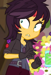 Size: 525x767 | Tagged: safe, screencap, sunset shimmer, better together, costume conundrum, costume conundrum: applejack, equestria girls, cropped, shrunken pupils, vampire shimmer