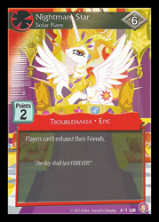 Size: 344x480 | Tagged: safe, nightmare star, princess celestia, alicorn, pony, card, ccg, enterplay, female, looking at you, mare, merchandise, solo, spread wings, trading card, wings