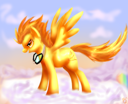 Size: 1102x900 | Tagged: safe, artist:forumsdackel, derpibooru import, spitfire, pegasus, pony, female, goggles, mare, two toned mane, wings, yellow coat