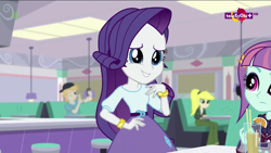 Size: 1920x1080 | Tagged: safe, screencap, rarity, sunny flare, equestria girls, spoiler:eqg specials, background human, diner, selfie, teletoon