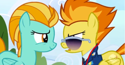 Size: 632x330 | Tagged: safe, derpibooru import, screencap, lightning dust, spitfire, wonderbolts academy, sunglasses