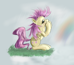 Size: 2048x1792 | Tagged: safe, artist:kwendynew, fluttershy, pegasus, pony, looking at you, rain, solo