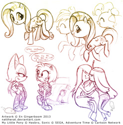 Size: 592x600 | Tagged: safe, artist:nattherat, applejack, fluttershy, pinkie pie, earth pony, pegasus, pony, adventure time, amy rose, car, crossover, gradient lineart, marceline, princess bubblegum, rouge the bat, sketch, sketch dump, sonic the hedgehog (series), traditional art