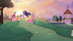 Size: 1366x768 | Tagged: safe, derpibooru import, screencap, applejack, fluttershy, luster dawn, pinkie pie, princess twilight 2.0, rainbow dash, rarity, spike, twilight sparkle, twilight sparkle (alicorn), alicorn, dragon, earth pony, kirin, pegasus, pony, unicorn, the last problem, gigachad spike, mane seven, mane six, older, older applejack, older fluttershy, older pinkie pie, older rainbow dash, older rarity, older spike