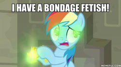 Size: 600x337 | Tagged: safe, derpibooru import, edit, edited screencap, screencap, rainbow dash, pegasus, pony, daring doubt, caption, image macro, text, truth talisman