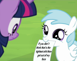 Size: 400x316 | Tagged: safe, derpibooru import, cotton cloudy, twilight sparkle, twilight sparkle (alicorn), alicorn, pony, cotton cloudy reveals, exploitable meme, female, filly, mare, meme, reaction image, vulgar