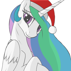 Size: 1570x1570 | Tagged: safe, artist:vinaramic, princess celestia, alicorn, pony, cute, cutelestia, female, hat, looking at you, mare, santa hat, simple background, smiling, solo, transparent background