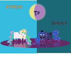 Size: 4302x3484 | Tagged: safe, artist:gimpy10145, princess celestia, princess luna, alicorn, pony, absurd resolution, box ponies, moon, moonbutt, sun, sunbutt, sunrise, sunset, vector, wallpaper