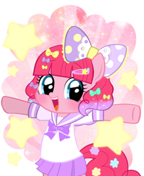 Size: 2894x3535 | Tagged: safe, artist:momo, pinkie pie, earth pony, pony, alternate hairstyle, askharajukupinkiepie, bow, cute, diapinkes, hair bow, harajuku, solo