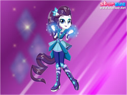 Size: 800x600 | Tagged: safe, artist:user15432, rarity, human, equestria girls, legend of everfree, boots, crystal guardian, cutie mark, high heel boots, looking at you, magic, magic aura, ponied up, ponytail, purple background, solo, sparkles, starsue, super ponied up