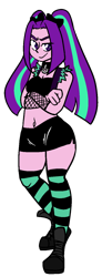 Size: 517x1402 | Tagged: safe, artist:/d/non, aria blaze, equestria girls, rainbow rocks, ariabetes, bare shoulders, belly button, bow, choker, cleavage, clothes, colored pupils, crossed arms, cute, female, fishnet stockings, hair bow, miniskirt, pigtails, ponytail, side slit, simple background, skirt, sleeveless, socks, solo, striped socks, thigh highs, thighs, transparent background, twintails, zettai ryouiki