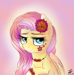 Size: 1177x1200 | Tagged: safe, artist:du-sk, fluttershy, pegasus, pony, cute, flower, flower in hair, shyabetes, solo