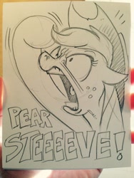 Size: 640x852 | Tagged: safe, artist:andypriceart, applejack, earth pony, pony, angry, monochrome, solo, swearing, traditional art