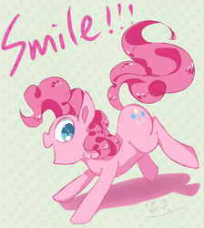 Size: 1415x1576 | Tagged: safe, artist:xshrxshrxshr, pinkie pie, earth pony, pony, female, mare, pink coat, pink mane, smiling, solo