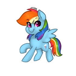 Size: 768x768 | Tagged: safe, artist:siripim111, derpibooru import, rainbow dash, pegasus, pony, cute, cutie mark, dashabetes, looking at you, simple background, smiling, solo, spread wings, white background, wings