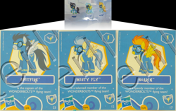 Size: 1464x920 | Tagged: safe, derpibooru import, misty fly, soarin', spitfire, pony, blind bag, collector card, error, error and laziness, irl, lazy, photo, toy, wonderbolts, you had one job