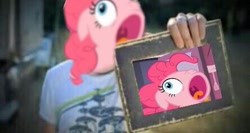 Size: 444x236 | Tagged: safe, pinkie pie, human, canterlot boutique, 1000 years in photoshop, faic, hoopla pie, irl, irl human, look at this photograph, nickelback, photo, why