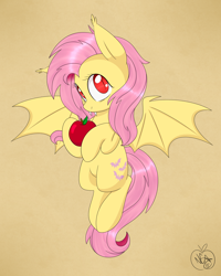 Size: 1600x2000 | Tagged: safe, artist:notenoughapples, fluttershy, bat pony, pony, apple, cute, flutterbat, flying, shyabates, shyabetes, solo