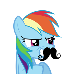 Size: 894x894 | Tagged: safe, artist:coolez, derpibooru import, rainbow dash, pegasus, pony, facial hair, female, hooves together, mare, moustache, plotting, simple background, smiling, solo, transparent background, vector