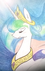 Size: 719x1125 | Tagged: safe, artist:lazyraviolli, princess celestia, alicorn, pony, eyes closed, solo, traditional art