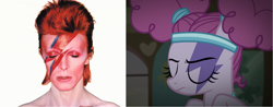 Size: 1838x720 | Tagged: safe, screencap, pinkie pie, earth pony, pony, scare master, aladdin sane, album cover, david bowie, image macro, meme, pinkie puffs