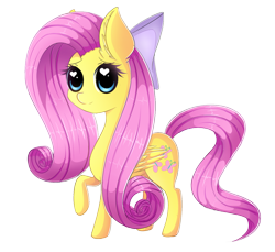 Size: 1280x1171 | Tagged: safe, artist:fluffymaiden, fluttershy, pegasus, pony, cute, ear fluff, hair bow, heart eyes, raised hoof, shyabetes, simple background, solo, transparent background, wingding eyes