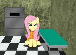 Size: 2160x1570 | Tagged: safe, artist:spellboundcanvas, fluttershy, pegasus, pony, clothes, prison outfit, prisoner