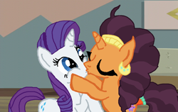 Size: 1040x657 | Tagged: safe, artist:ktd1993, rarity, saffron masala, pony, unicorn, female, kissing, lesbian, raffron, shipping