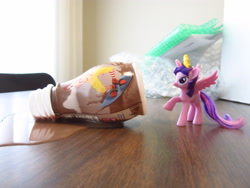 Size: 4000x3000 | Tagged: safe, derpibooru import, twilight sparkle, twilight sparkle (alicorn), alicorn, pony, chocolate milk, everything is ruined, female, irl, mare, mcdonald's, mcdonald's happy meal toys, meme, pure unfiltered evil, spill, spilled milk, toy