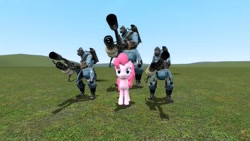 Size: 960x540 | Tagged: safe, pinkie pie, earth pony, pony, robot, crossover, flamethrower, mann vs machine, pyro, team fortress 2, weapon