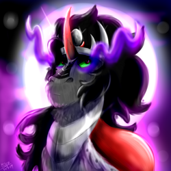 Size: 1500x1500 | Tagged: safe, artist:carmen artani, artist:euspuche, derpibooru import, king sombra, pony, umbrum, unicorn, bust, fluffy, looking at you, male, moon, portrait