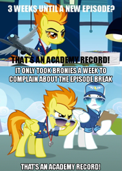 Size: 499x702 | Tagged: safe, derpibooru import, spitfire, season 3, academy record, image macro, meta