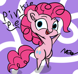 Size: 1063x1003 | Tagged: safe, artist:messenger, pinkie pie, earth pony, pony, bipedal, cute, looking at you, open mouth, smiling, solo
