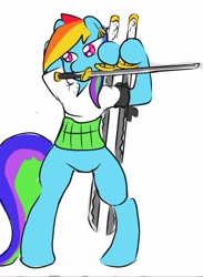 Size: 784x1073 | Tagged: safe, artist:drunken bubblez, derpibooru exclusive, derpibooru import, rainbow dash, pegasus, pony, bipedal, crossover, female, one piece, roronoa zoro, solo