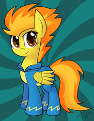 Size: 1549x2000 | Tagged: safe, artist:php92, derpibooru import, spitfire, pegasus, pony, cutefire, signature, solo, sunburst background, wonderbolts uniform