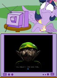 Size: 562x764 | Tagged: safe, derpibooru import, twilight sparkle, twilight sparkle (alicorn), alicorn, pony, ben drowned, creepypasta, exploitable meme, female, mare, meme, obligatory pony, scared, textless, the legend of zelda, the legend of zelda: majora's mask, tv meme