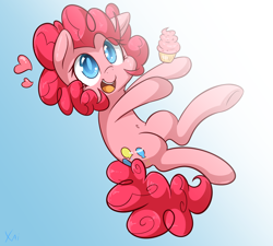 Size: 3000x2700 | Tagged: safe, artist:fluffyxai, pinkie pie, earth pony, pony, belly button, cupcake, heart, solo