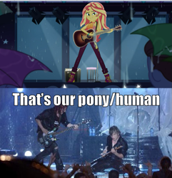 Size: 951x988 | Tagged: safe, screencap, sunset shimmer, better together, equestria girls, let it rain, caption, goo goo dolls, guitar, image macro, independence day, meme, musical instrument, rain, text, that's my pony, that's my x, umbrella