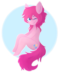 Size: 611x737 | Tagged: safe, artist:aniowo, pinkie pie, anthro, alternate hairstyle, ambiguous facial structure, solo, wink