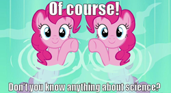 Size: 1000x544 | Tagged: safe, screencap, pinkie pie, earth pony, pony, too many pinkie pies, atop the fourth wall, clone, clones, duality, image macro, linkara, meme, superman at earth's end