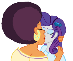 Size: 1245x1040 | Tagged: safe, artist:ktd1993, rarity, saffron masala, equestria girls, afro, equestria girls-ified, eyes closed, female, kissing, lesbian, ms paint, raffron, shipping, simple background, transparent background
