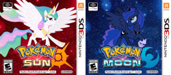 Size: 1024x450 | Tagged: safe, artist:fujib13, princess celestia, princess luna, alicorn, pony, 3ds, catasterism, cover, pokémon, pokémon sun and moon, royal sisters