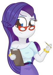 Size: 2081x2901 | Tagged: safe, artist:pastelhorses, rarity, equestria girls, clipboard, clothes, glasses, pencil, simple background, skirt, solo, transparent background