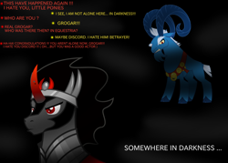 Size: 1400x1000 | Tagged: safe, derpibooru import, grogar, king sombra, pony, unicorn, the beginning of the end, the ending of the end, dark, darkness, fake, faker than a three dollar bill, leak, prison, prisoner, vector