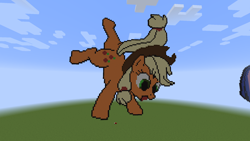 Size: 1920x1080 | Tagged: safe, applejack, earth pony, pony, handstand, minecraft, minecraft pixel art, pixel art