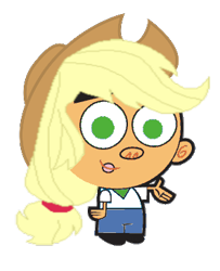 Size: 296x364 | Tagged: safe, applejack, equestria girls, a.j., pun, solo, the fairly oddparents, wat, wtf