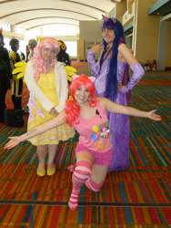 Size: 3456x4608 | Tagged: safe, derpibooru import, fluttershy, pinkie pie, twilight sparkle, human, 2012, clothes, connecticon, convention, cosplay, irl, irl human, photo, sweater, sweatershy