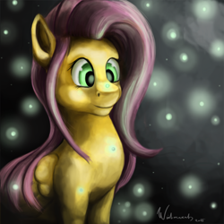 Size: 1250x1250 | Tagged: safe, artist:winternachts, fluttershy, firefly (insect), pegasus, pony, smiling, solo